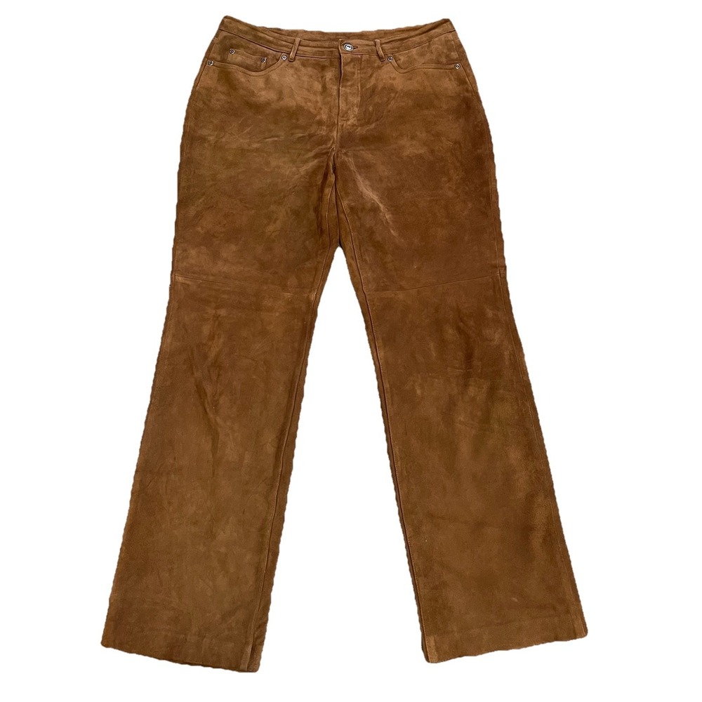 VTG Talbots Suede Leather Pants Women's 12 Lined Caramel Brown Boho Chic Retro